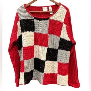 Villager Sport Woman A Liz Claiborne Company Cozy Patchwork Knit Sweater Sz 2X